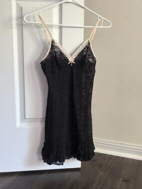 Victoria Secret S Black Lace Slip Lingerie Vintage Cute Little Dress
